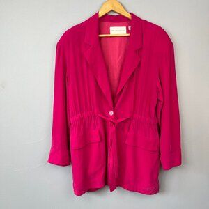 Vintage The Collection 100% Silk Fuchsia Hot Pink Blazer Cinch Tie Waist Size 12